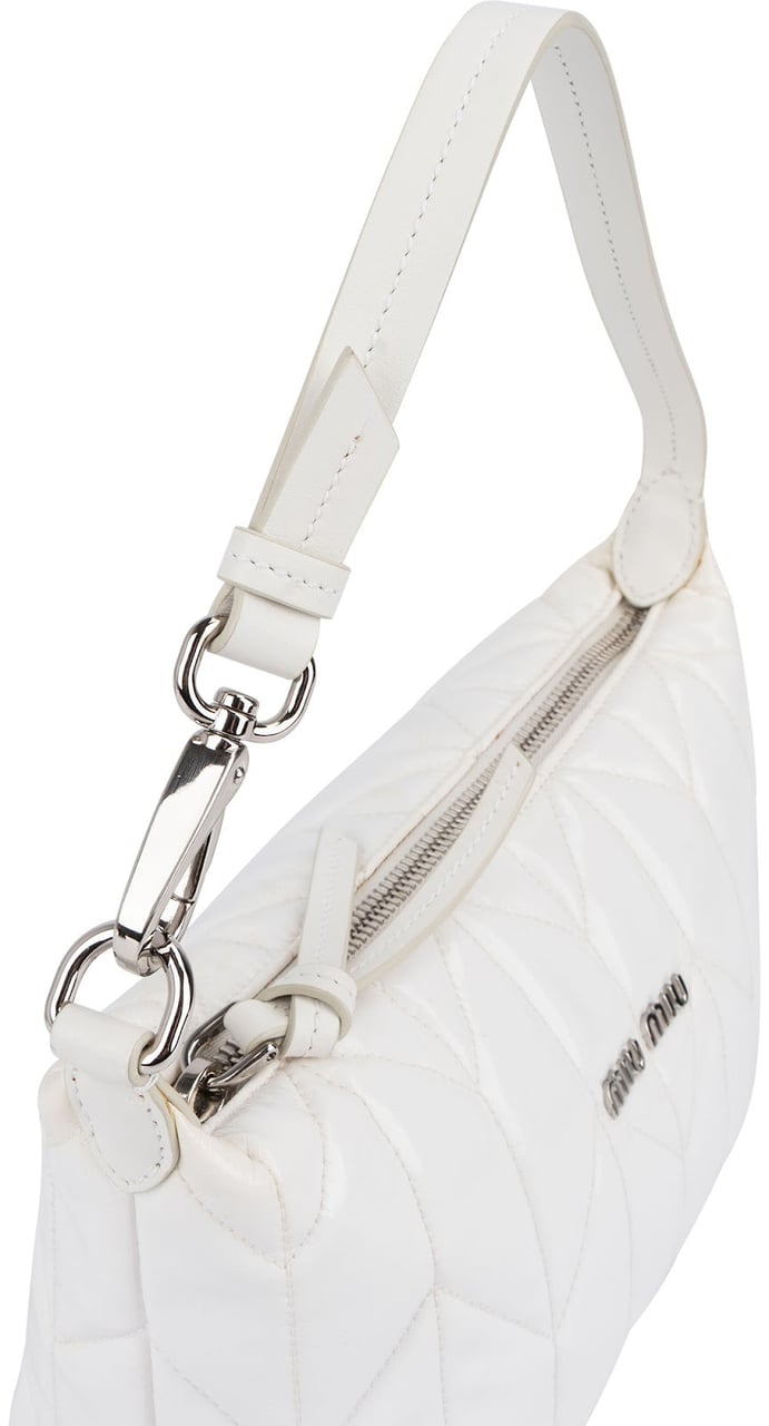 Miu Miu Quilted Patent Leather Mini Pouch Handbag Wit