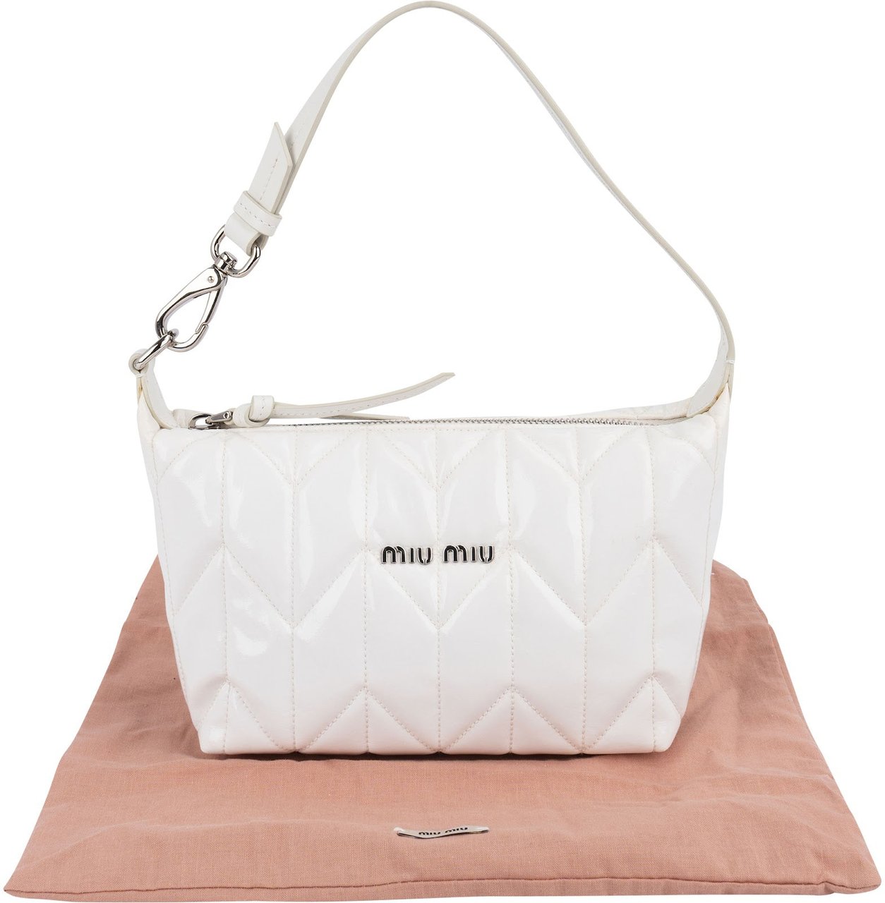 Miu Miu Quilted Patent Leather Mini Pouch Handbag Wit