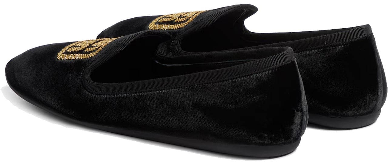 Miu Miu Logo Velvet Flats Zwart