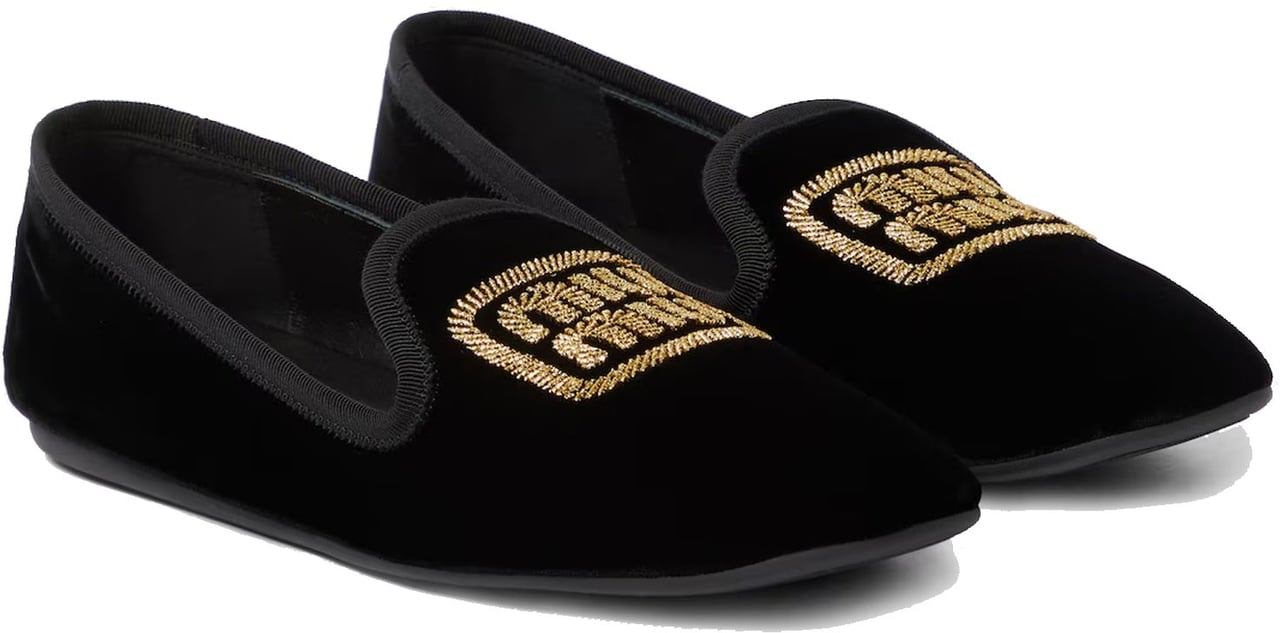 Miu Miu Logo Velvet Flats Zwart