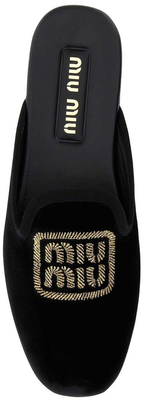 Miu Miu Logo Embroidered Slip-On Mules Zwart