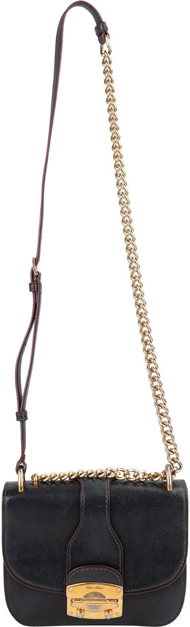Miu Miu Grained Leather Club Flap Crossbody Bag Zwart