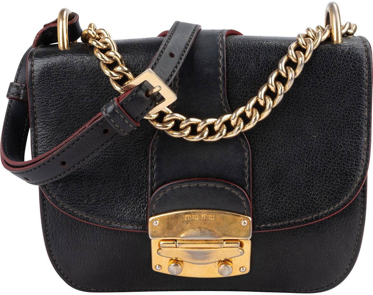 Miu Miu Grained Leather Club Flap Crossbody Bag Zwart