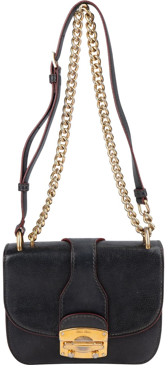 Miu Miu Grained Leather Club Flap Crossbody Bag Zwart