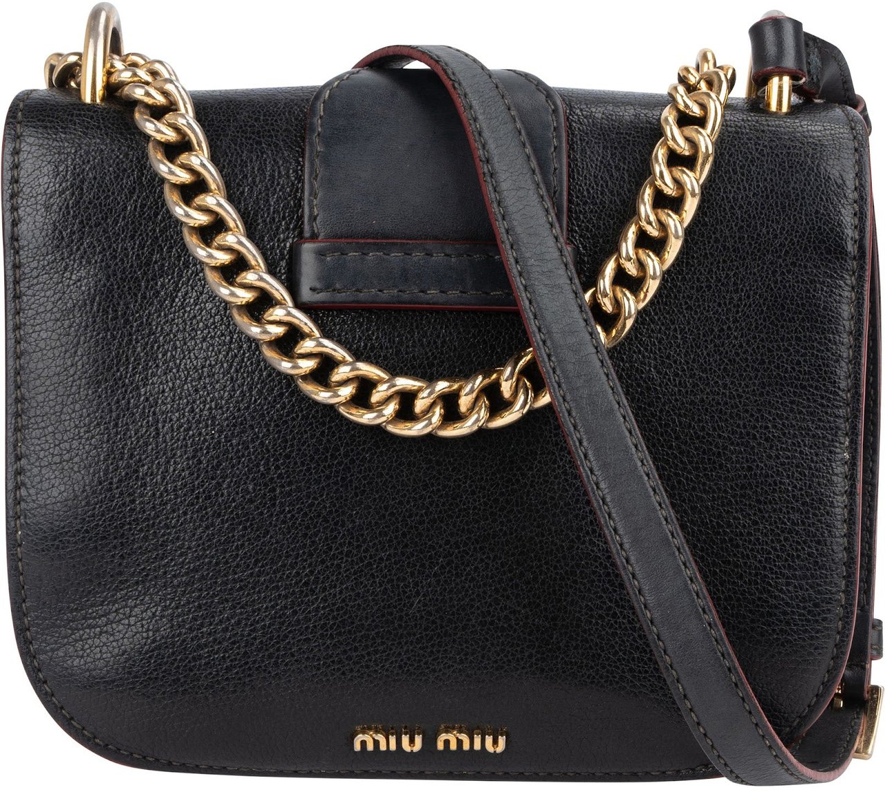 Miu Miu Grained Leather Club Flap Crossbody Bag Zwart