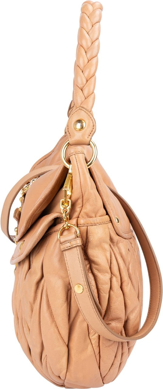 Miu Miu Matelassé Leather City Hobo Shoulder Bag Beige