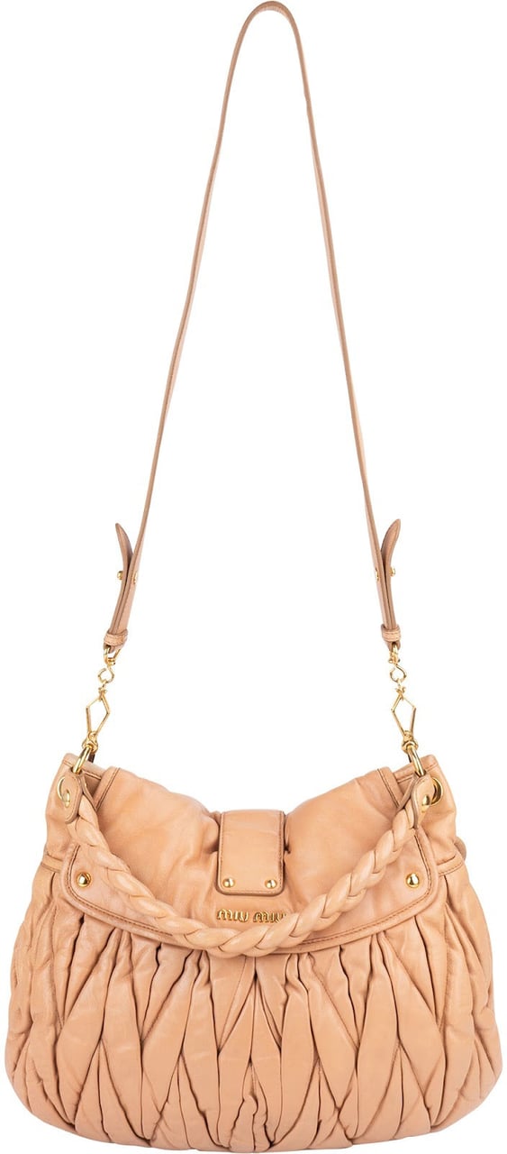 Miu Miu Matelassé Leather City Hobo Shoulder Bag Beige