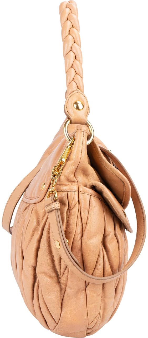 Miu Miu Matelassé Leather City Hobo Shoulder Bag Beige