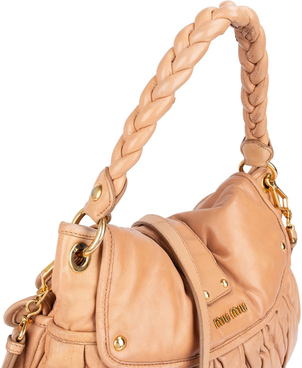 Miu Miu Matelassé Leather City Hobo Shoulder Bag Beige