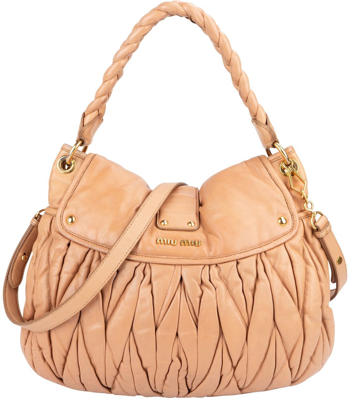 Miu Miu Matelassé Leather City Hobo Shoulder Bag Beige