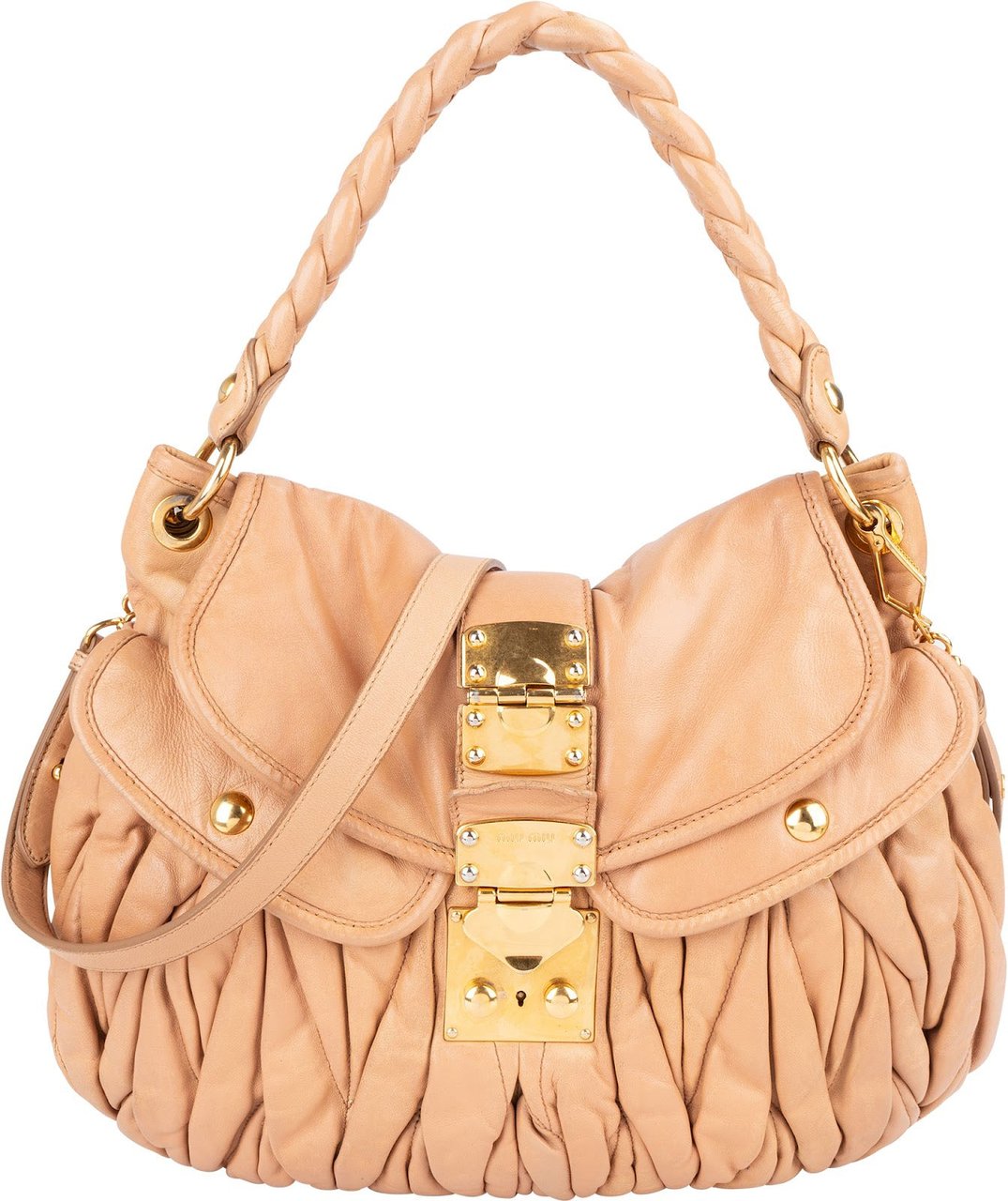 Miu Miu Matelassé Leather City Hobo Shoulder Bag Beige