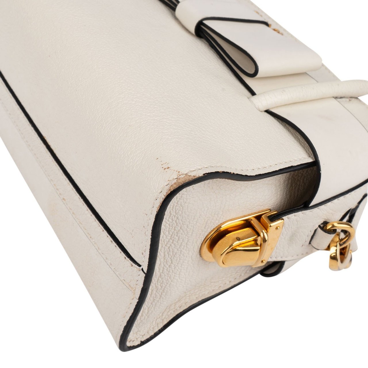 Miu Miu White Madras Leather Bow Handbag Wit