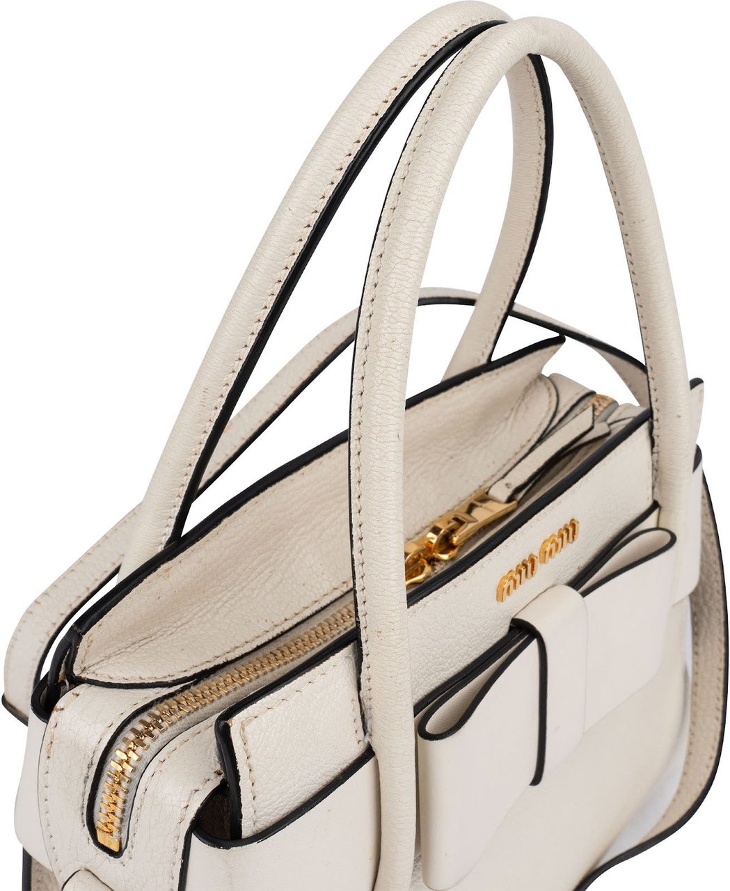 Miu Miu White Madras Leather Bow Handbag Wit