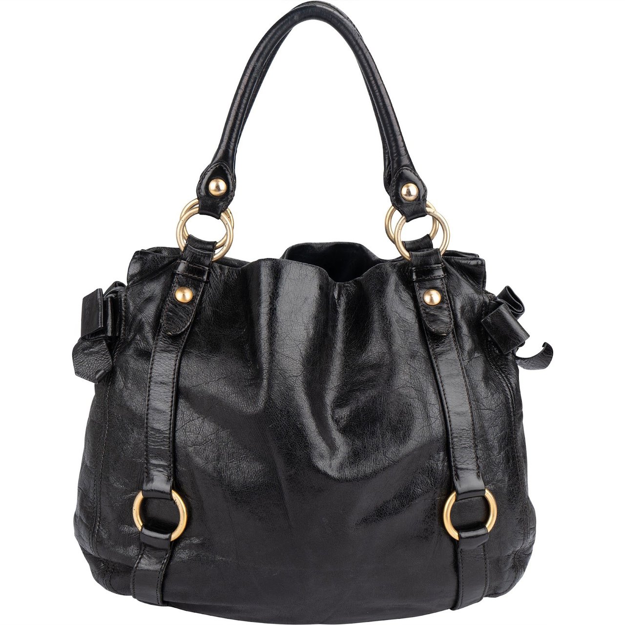 Miu Miu Vitello Lux Bow Hobo Handbag Zwart