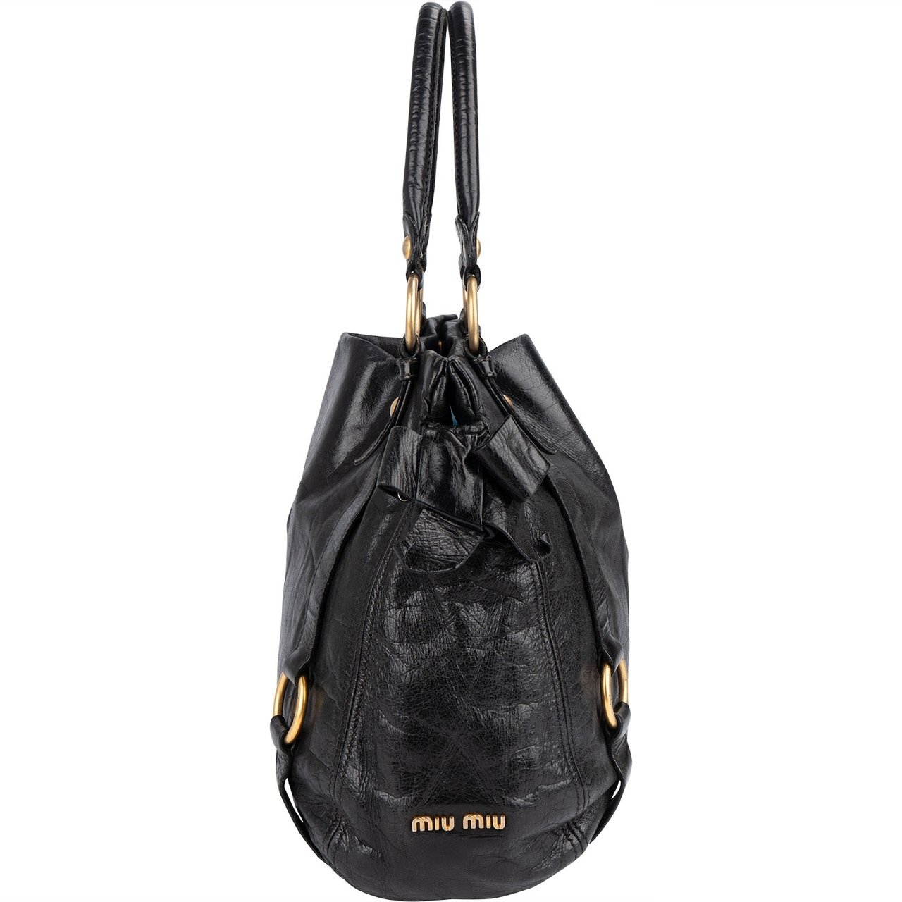 Miu Miu Vitello Lux Bow Hobo Handbag Zwart