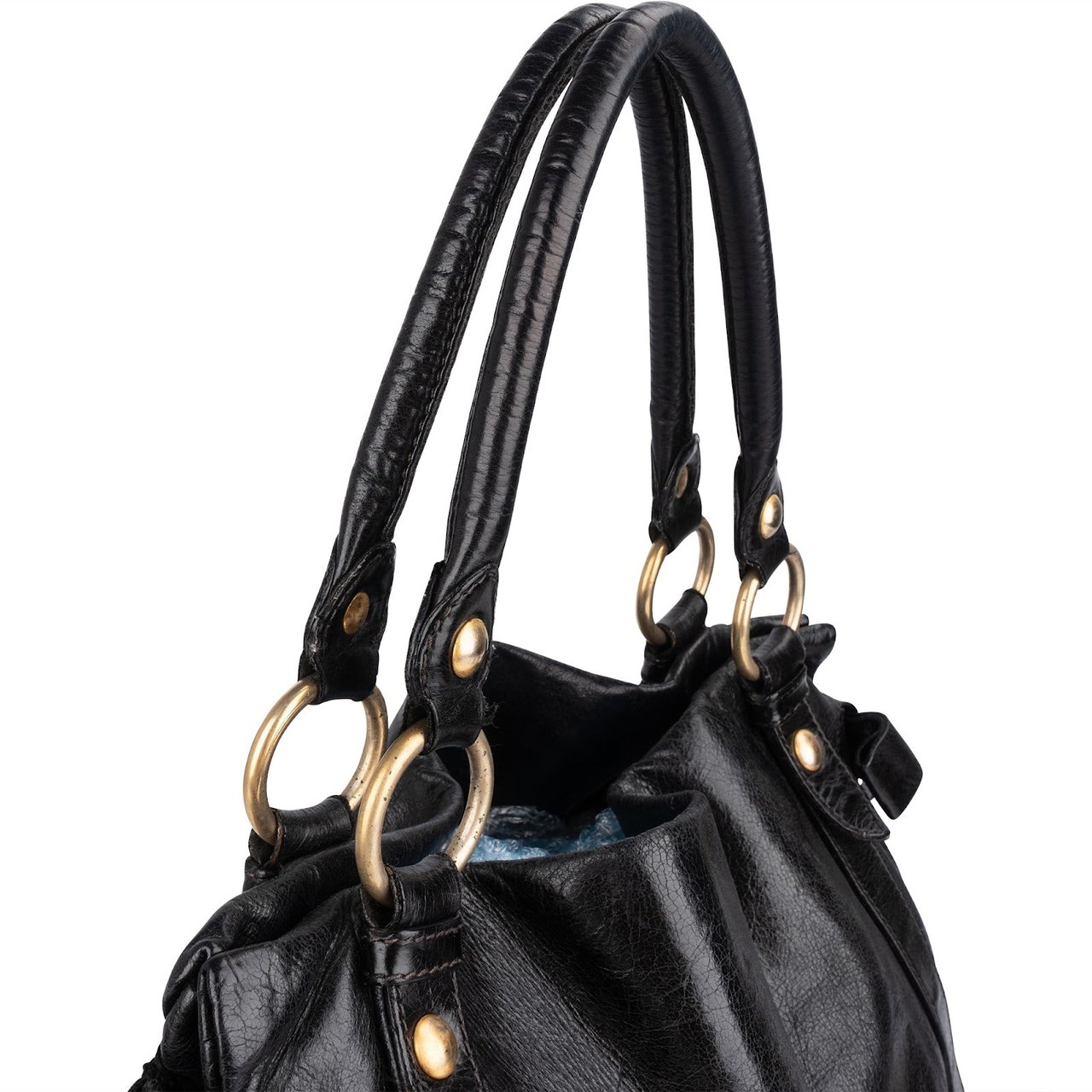 Miu Miu Vitello Lux Bow Hobo Handbag Zwart