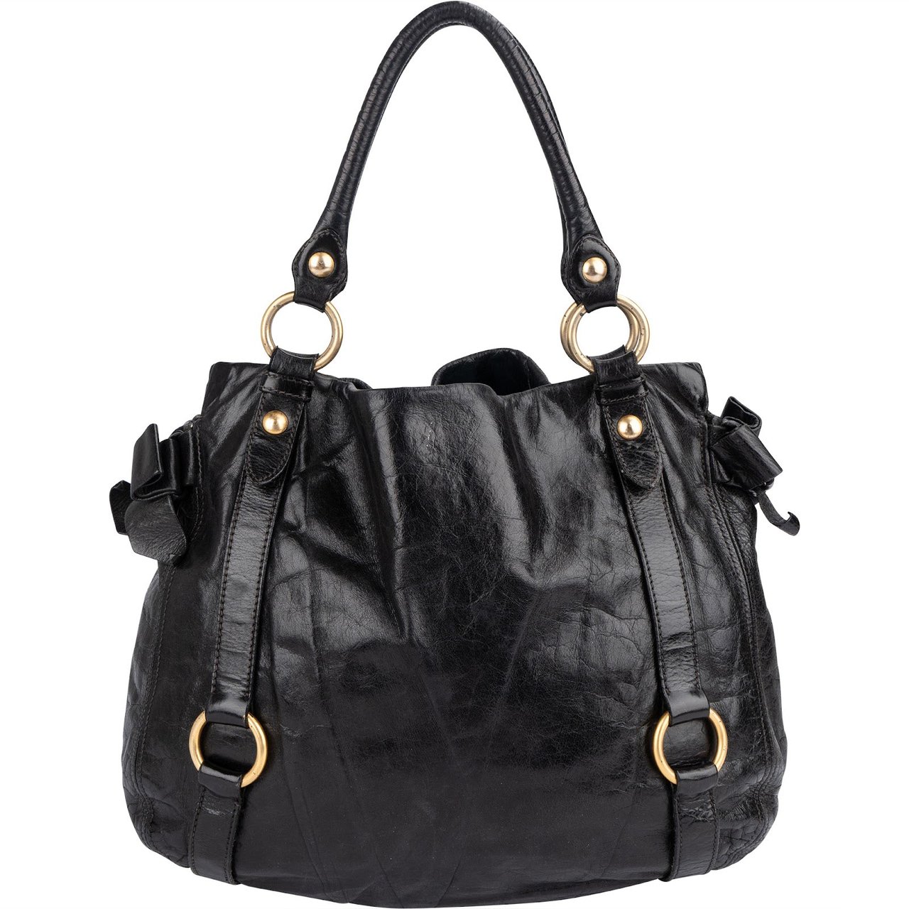 Miu Miu Vitello Lux Bow Hobo Handbag Zwart