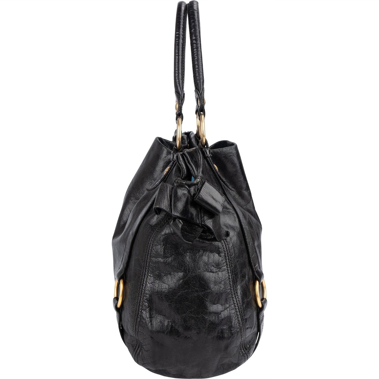 Miu Miu Vitello Lux Bow Hobo Handbag Zwart