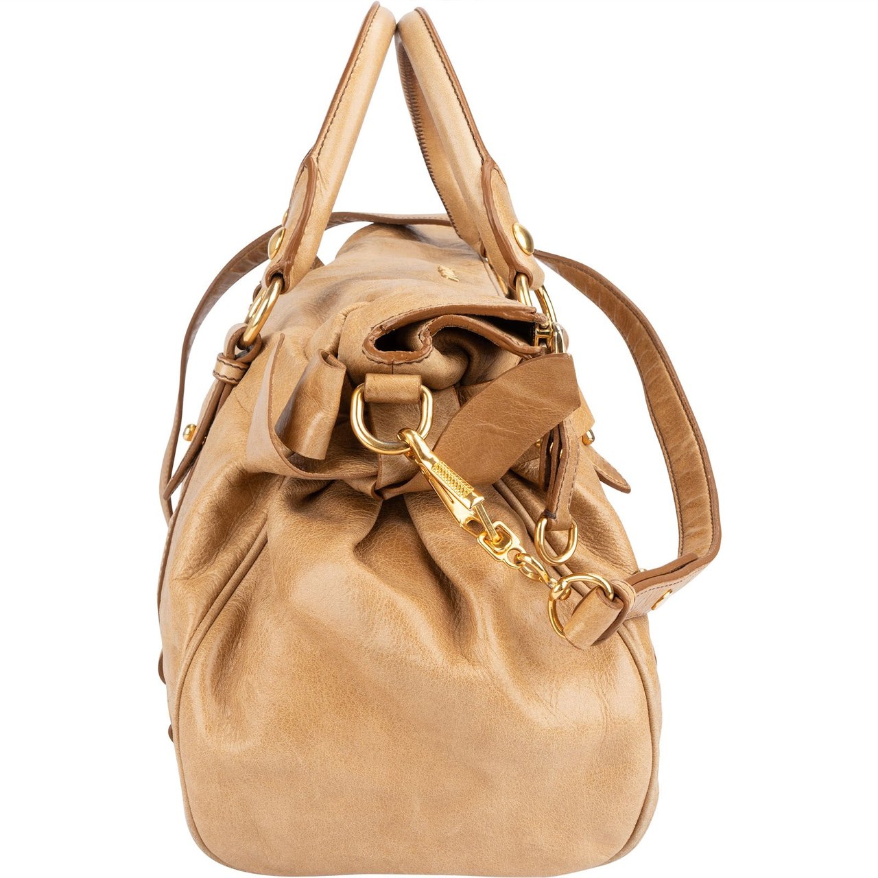 Miu Miu Vitello Lux Bow Satchel Handbag Beige