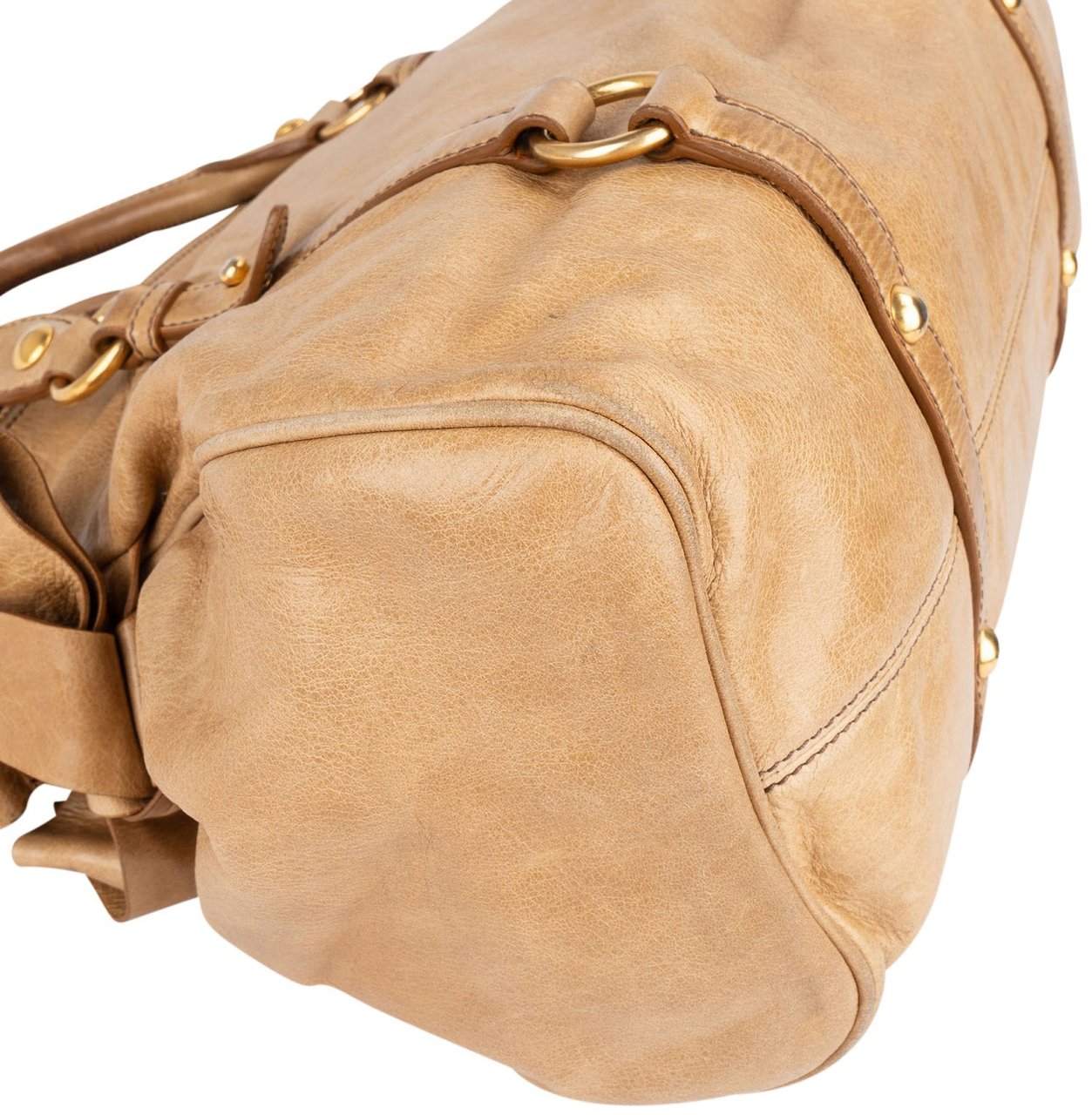 Miu Miu Vitello Lux Bow Satchel Handbag Beige
