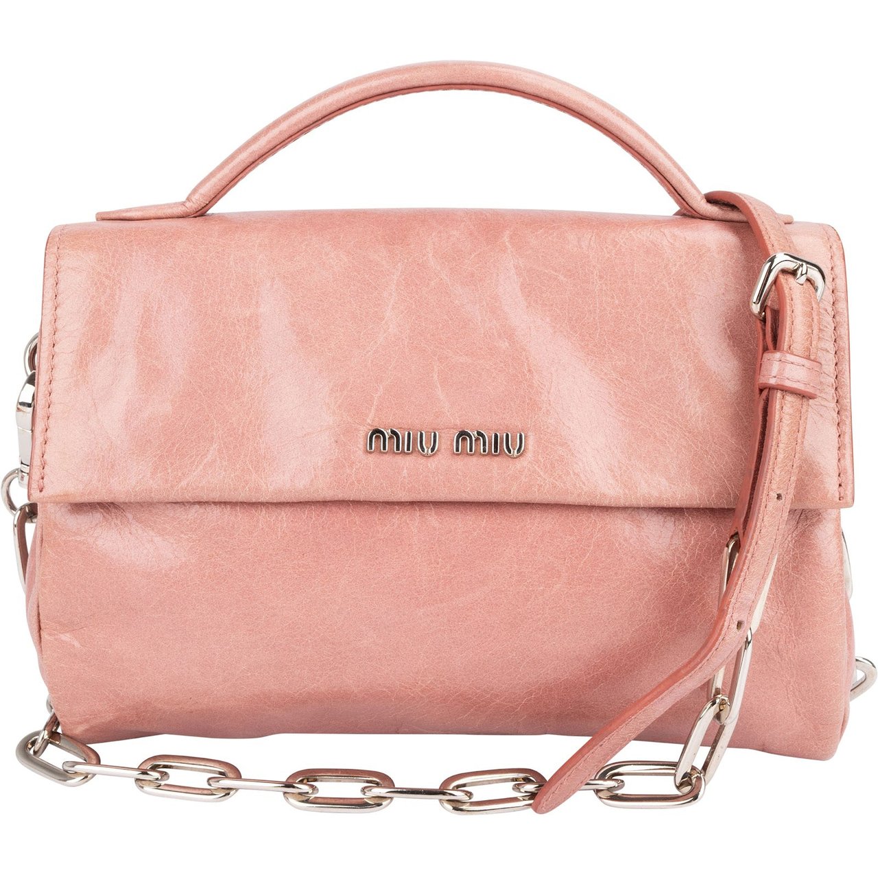 Miu Miu Pink Vitello Lux Leather Top Handle Mini Crossbody Handbag Rood