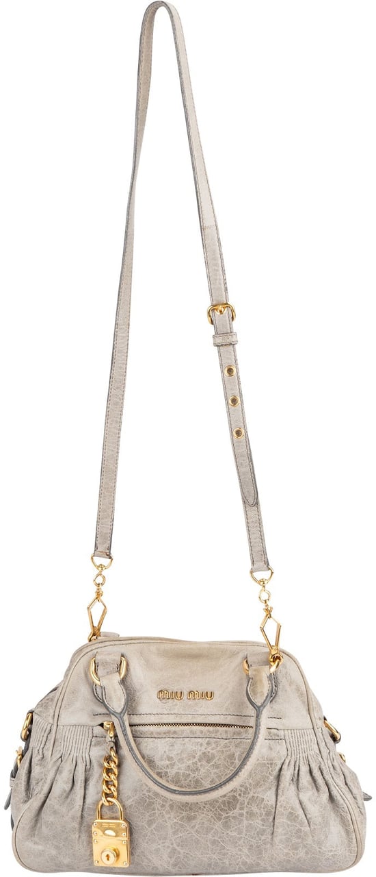 Miu Miu Miu Miu Vitello Lux Small Bauletto Handbag Donkergrijs