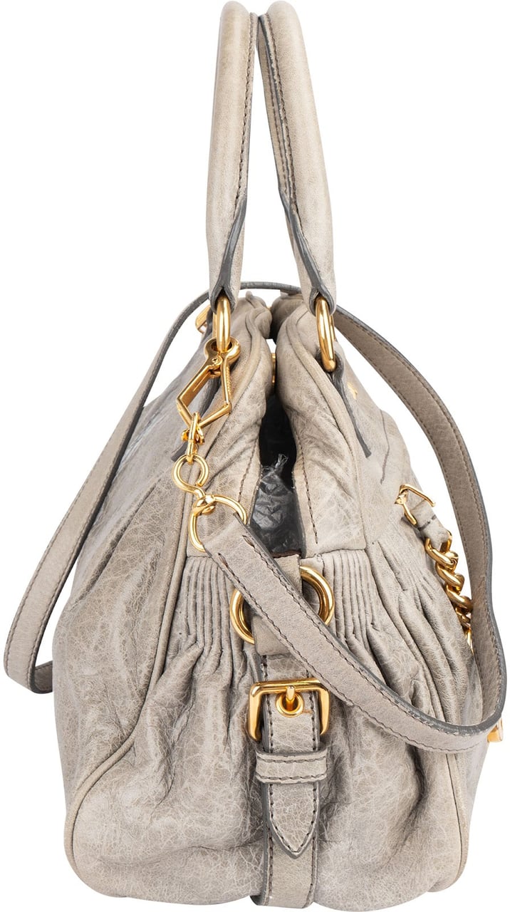 Miu Miu Miu Miu Vitello Lux Small Bauletto Handbag Donkergrijs