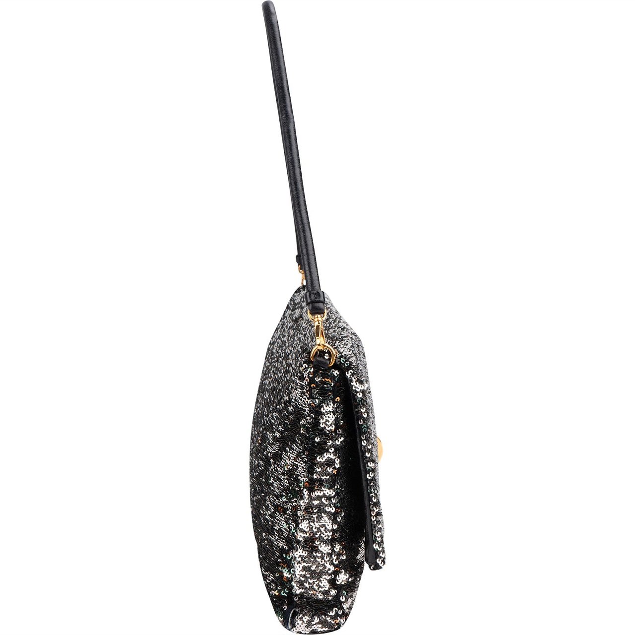 Miu Miu Bicolor Sequin Flap Hobo Shoulder Bag Zwart