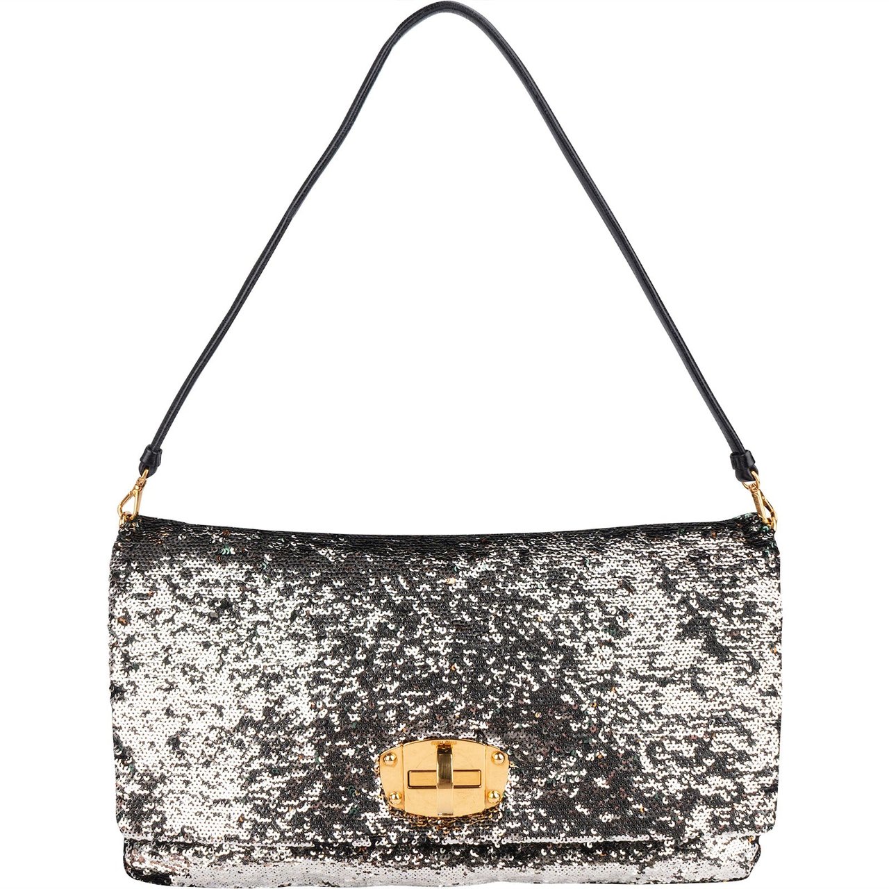 Miu Miu Bicolor Sequin Flap Hobo Shoulder Bag Zwart