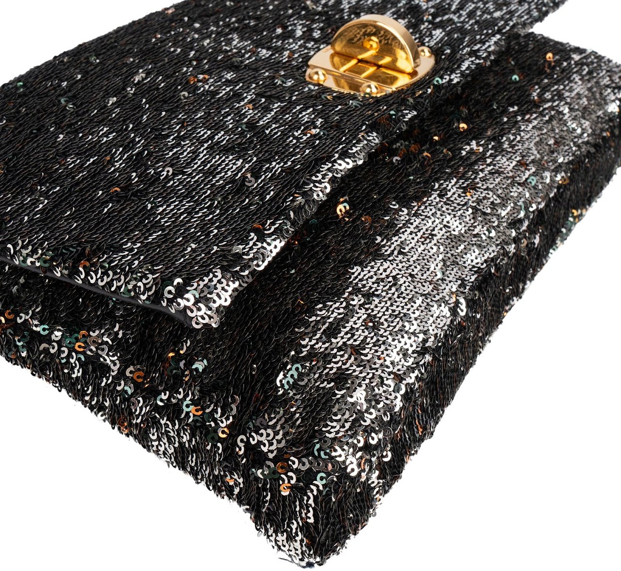 Miu Miu Bicolor Sequin Flap Hobo Shoulder Bag Zwart