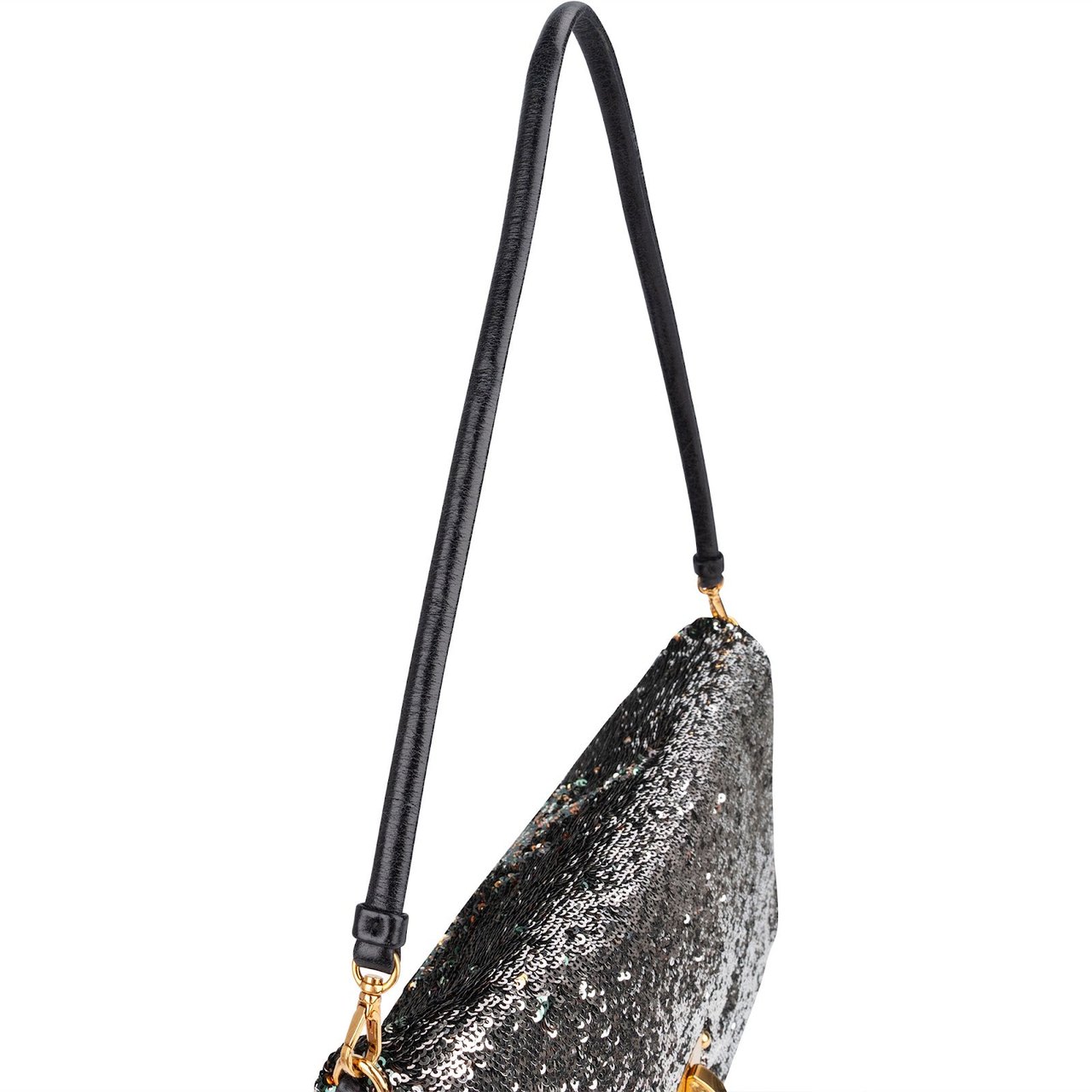 Miu Miu Bicolor Sequin Flap Hobo Shoulder Bag Zwart
