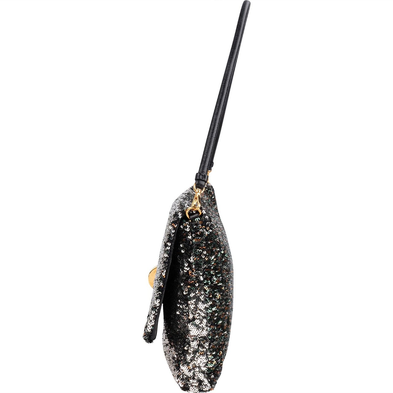 Miu Miu Bicolor Sequin Flap Hobo Shoulder Bag Zwart