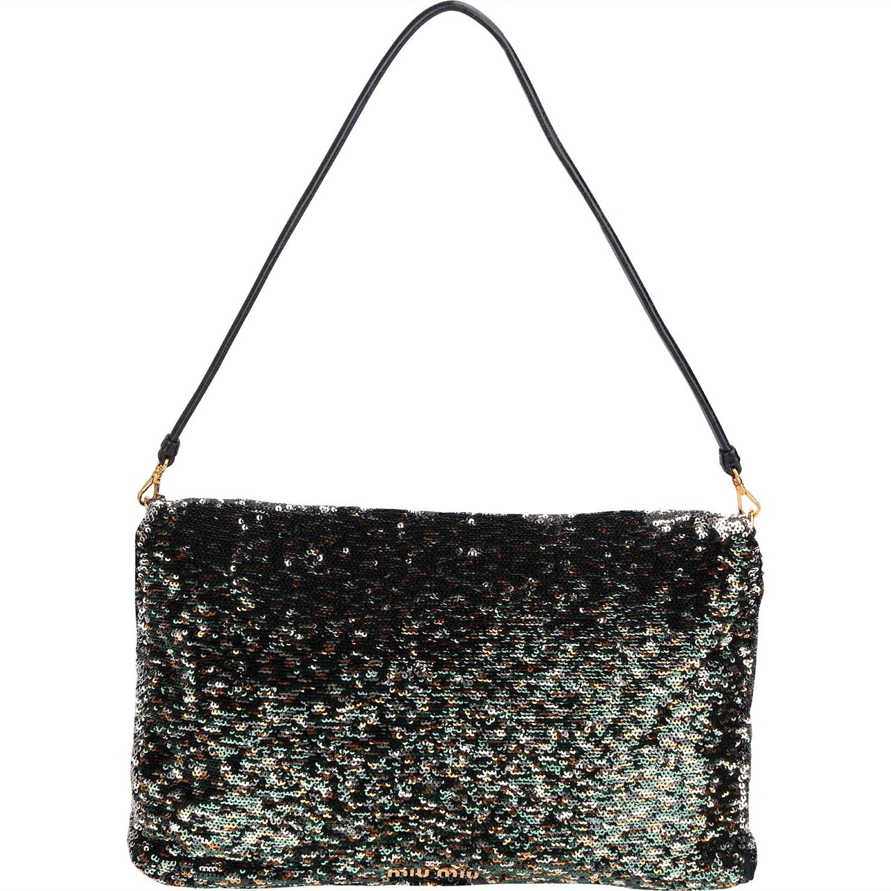 Miu Miu Bicolor Sequin Flap Hobo Shoulder Bag Zwart