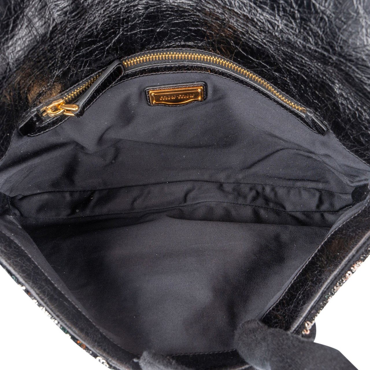 Miu Miu Bicolor Sequin Flap Hobo Shoulder Bag Zwart