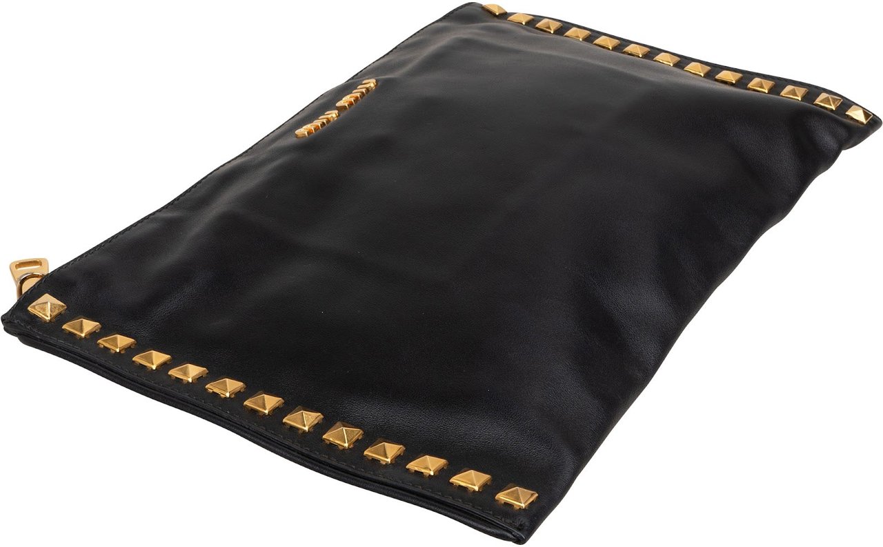 Miu Miu Miu Miu Black Leather Studded Clutch Bag Zwart