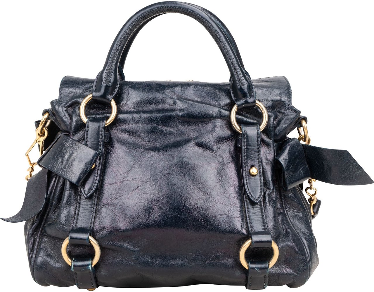 Miu Miu Vitello Lux Bow Handbag Navy
