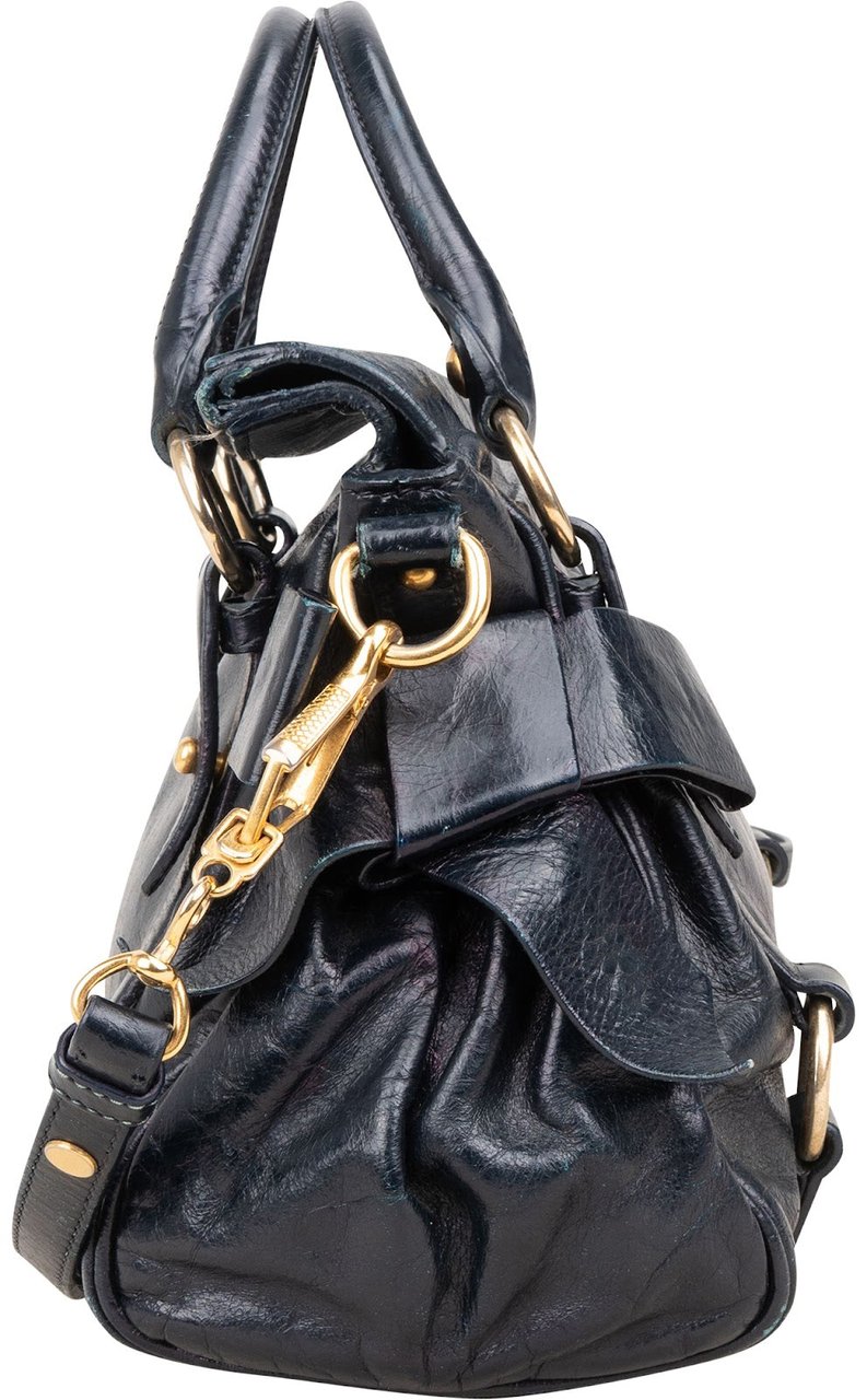 Miu Miu Vitello Lux Bow Handbag Navy