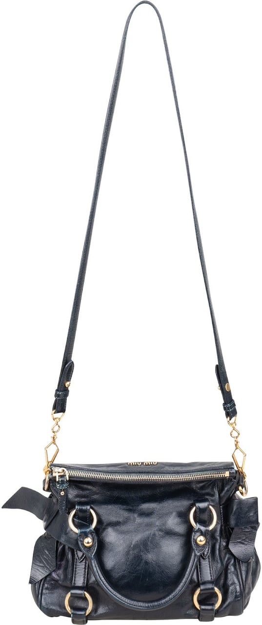Miu Miu Vitello Lux Bow Handbag Navy