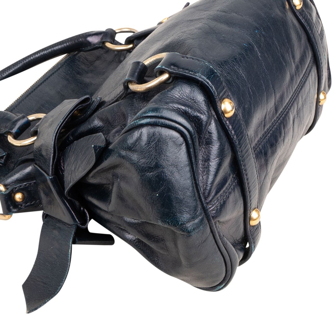 Miu Miu Vitello Lux Bow Handbag Navy