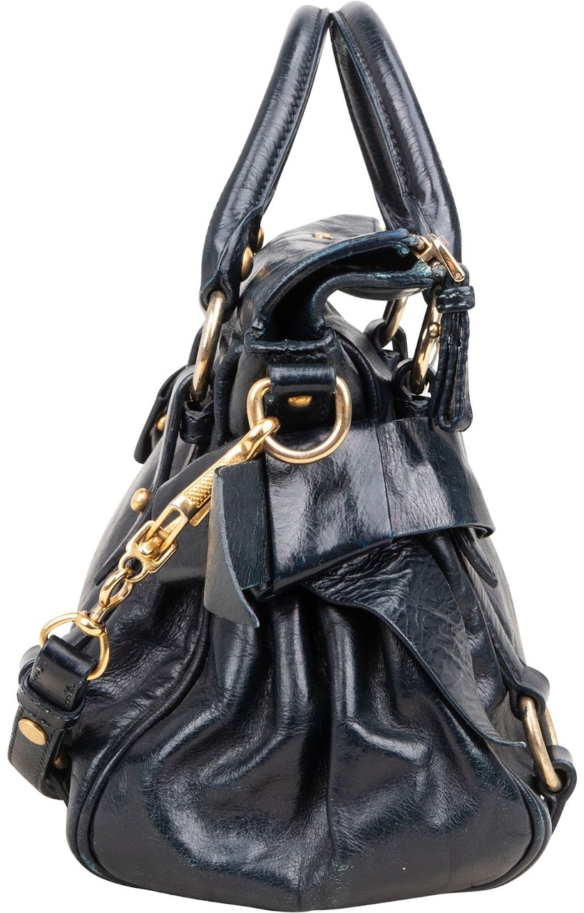 Miu Miu Vitello Lux Bow Handbag Navy