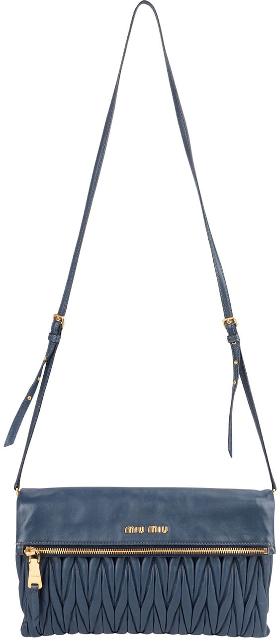 Miu Miu Miu Miu Matelassé Nappa Leather Flap Crossbody Bag Blauw