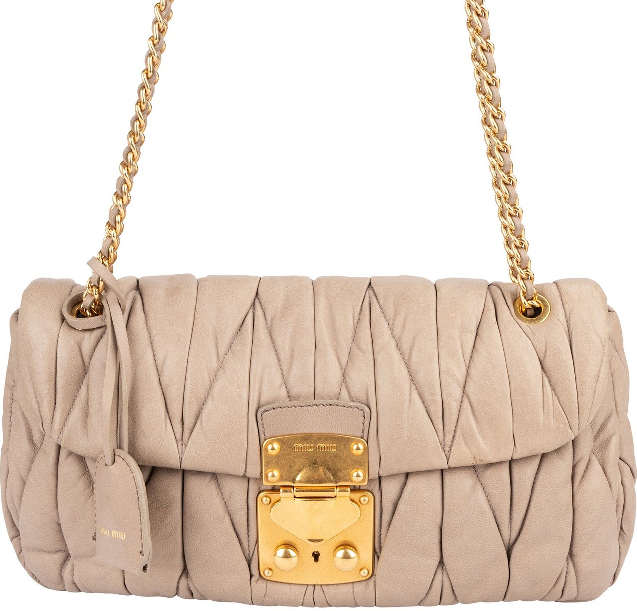 Miu Miu Miu Miu Matelassé Nappa Leather Shoulder Crossbody Bag Beige