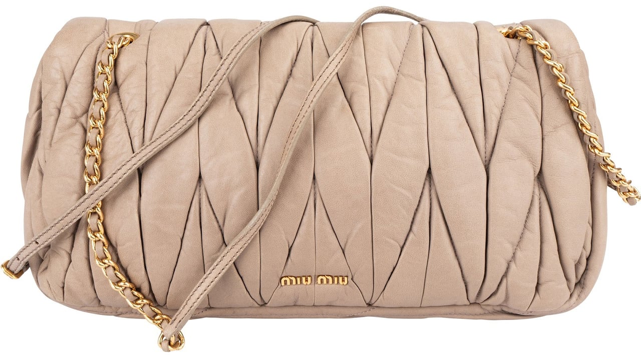 Miu Miu Miu Miu Matelassé Nappa Leather Shoulder Crossbody Bag Beige