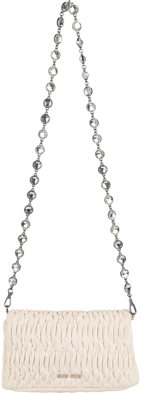 Miu Miu Matelassé Nappa Leather Crystal Chain Crossbody Bag Wit
