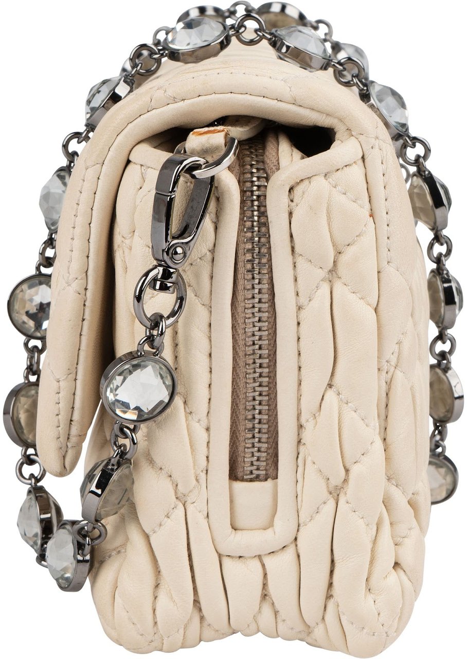 Miu Miu Matelassé Nappa Leather Crystal Chain Crossbody Bag Wit