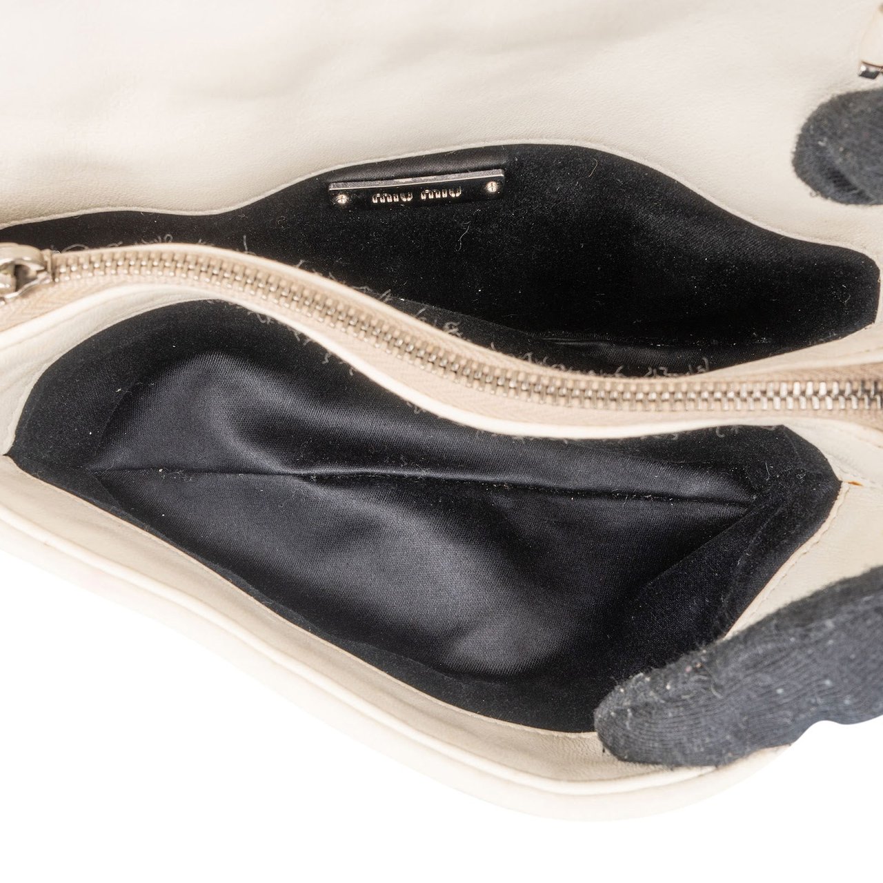 Miu Miu Matelassé Nappa Leather Crystal Chain Crossbody Bag Wit
