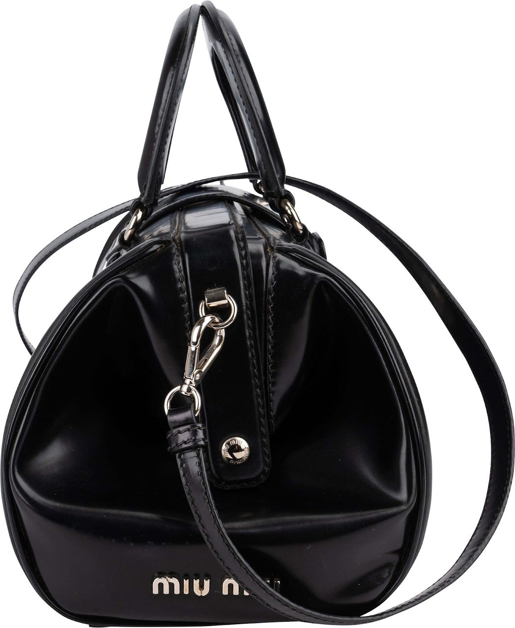 Miu Miu Spazzolato Leather Doctor Style Buckle Handbag Zwart