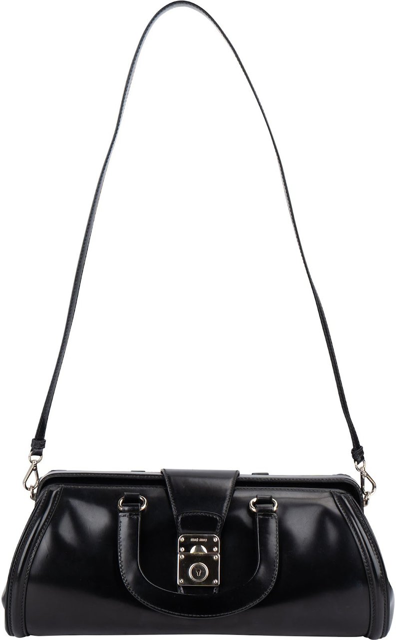 Miu Miu Spazzolato Leather Doctor Style Buckle Handbag Zwart