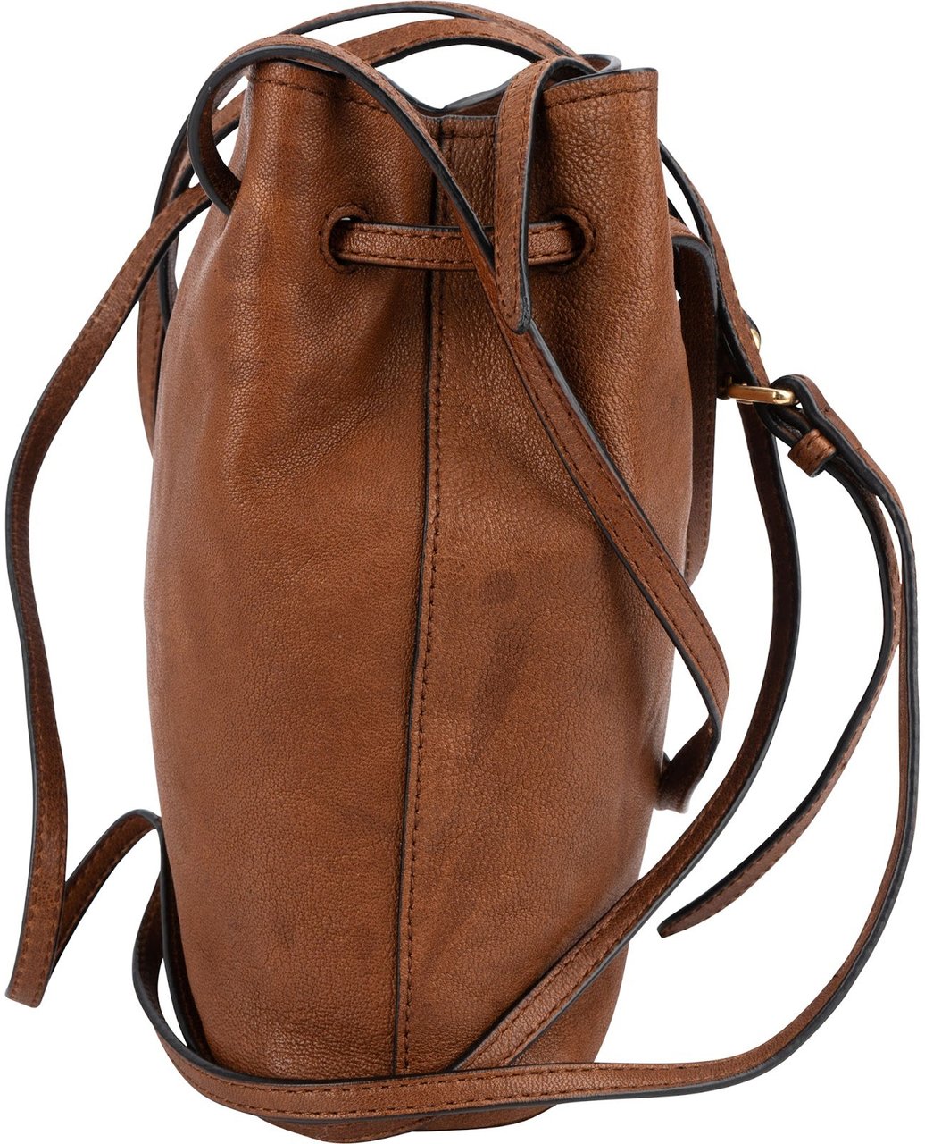 Miu Miu Miu Miu Calfskin Leather Mini Drawstring Bucket Crossbody Bag Bruin