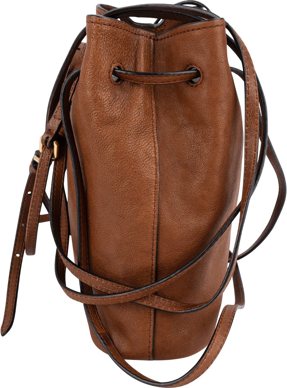Miu Miu Miu Miu Calfskin Leather Mini Drawstring Bucket Crossbody Bag Bruin
